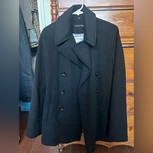 Calvin Klein black peacoat.